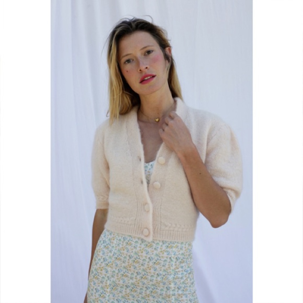 Rouje Nono bolero mohair sweater in soft pink